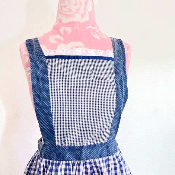 Vintage 60s Blue Plaid House Wife Belted Apron Dress - Picture 2 of 5